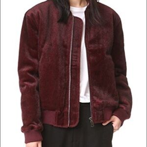 J.O.A. Faux Fur Maroon Bomber Jacket Size M